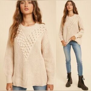 In Bloom Cream Textured Chunky Knit Sweater M/L